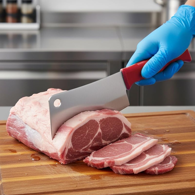 Kitchen Master 6 Inch Stainless Steel Meat Cleaver (Red) | NSF Certified for Raw Meat Chopping - Image 4